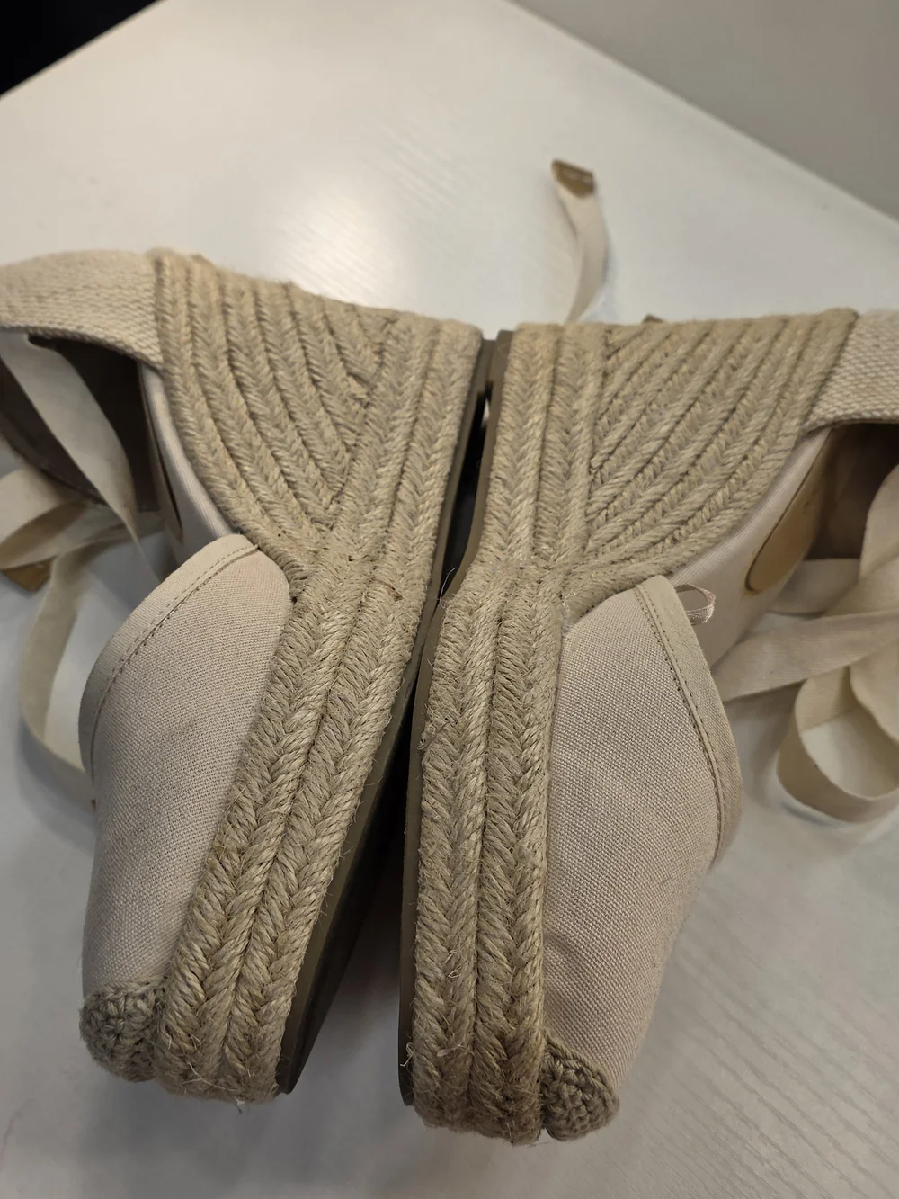 Express Cream Canvas Espadrille Wedge Sandals with Ankle Ties